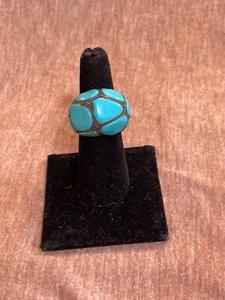 Domed Ring Gunmetal Gray Faux Turquoise Size 7 C123-10 - Picture 1 of 4