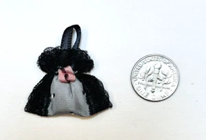 Miniature Lace Satin Dress or Purse? Black Gray Pink 1 1/4" L x 1 1/4" W Vintage - Picture 1 of 3