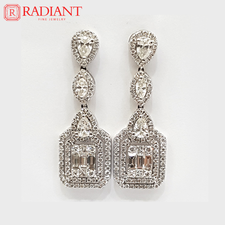 Illusion Emerald With Double Halo Dangling Diamond Earring