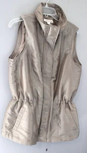 COLDWATER CREEK WOMENS TAUPE BROWN SHIMMER ZIP FRONT TIE WAIST VEST MEDIUM 10/12 - Picture 1 of 2