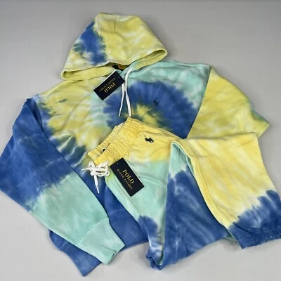 Polo Ralph Lauren Mujer PEQUEÑO Amarillo Espiral Tie Dye Terry Sudadera con Capucha Conjunto de Pantalones Deportivos Foto 1 de 4