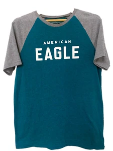American Eagle Shirt Mens Small Jersey Raglan Crew Neck Short Sleeve Teal & Gray - Picture 1 of 3