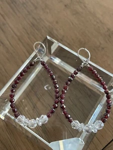 Deb Guyot  Herkimer Mines Herkimer Quartz & GARNET Hoop Earrings NWOT - Picture 1 of 11
