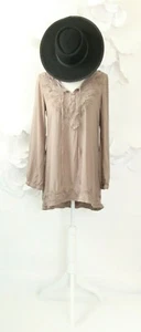 Monereno abito boho floreale ricamato mini donna M marrone beige manica lunga - Foto 1 di 11