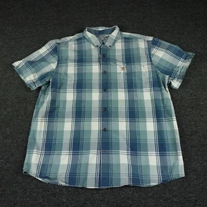 Carhartt Shirt Mens 2XL Blue White XXL Relaxed Fit Plaid Workwear Pockets Adult - Picture 1 of 10
