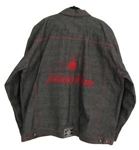 Johnny Blaze Embroidered Black With Red Trim Denim Jacket Men's Size 2XL - Picture 1 of 14