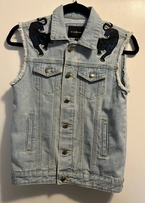 Chaqueta Chaleco John Richmond Niñas Denim Pantera Negra Bordada Talla 10 H5 Foto 1 de 4