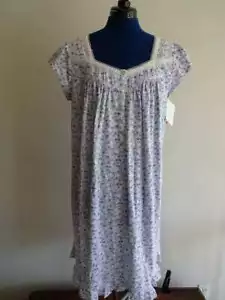 EILEEN WEST BLUE WHITE Daisy FLORAL Womens M Cap Sleeve COTTON Knit NIGHT GOWN - Picture 1 of 5