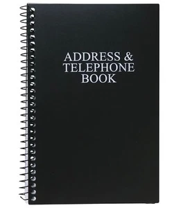 Iconikal Spiral-Bound Address and Telephone Book with Plastic Cover Black	 - Picture 1 of 8