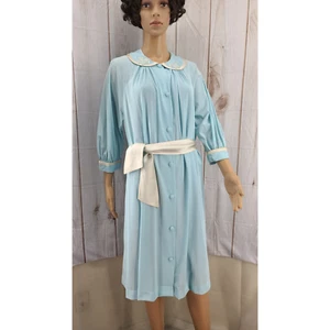 Gossard Artemis Women's S Vintage Aqua Blue & Cream Colored Nylon Robe & Belt - Picture 1 of 7