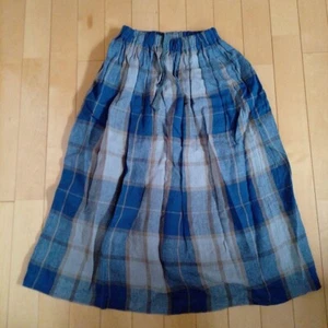 ICHI Antiquites Linen blue & gray & beige checkered skirt Flared Skirt - Imagen 1 de 5