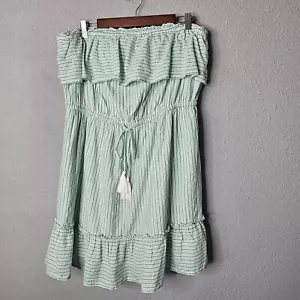 American Eagle Green Seersucker Striped Strapless Mini Dress XL Resort Wear  - Picture 1 of 10