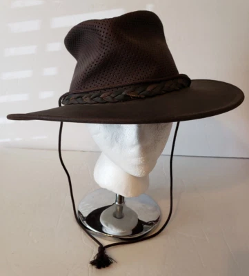 Minnetonka унисекс сложить шляпа плоский поля ковбой шляпа коричневый кожаный размер большой - Изображение 1 из 4