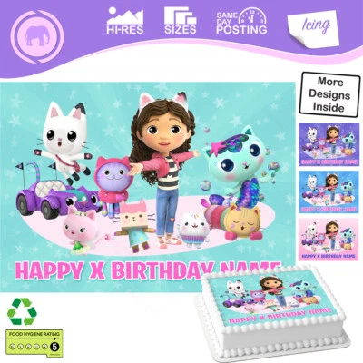 SWEETJUMBO Gabby's Dollshouse Cake Topper Personalised Edible Icing sizes inc Costco