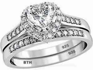 925 Sterling Silver Ladies Luxury Heart Wedding Engagement Bridal Ring Set