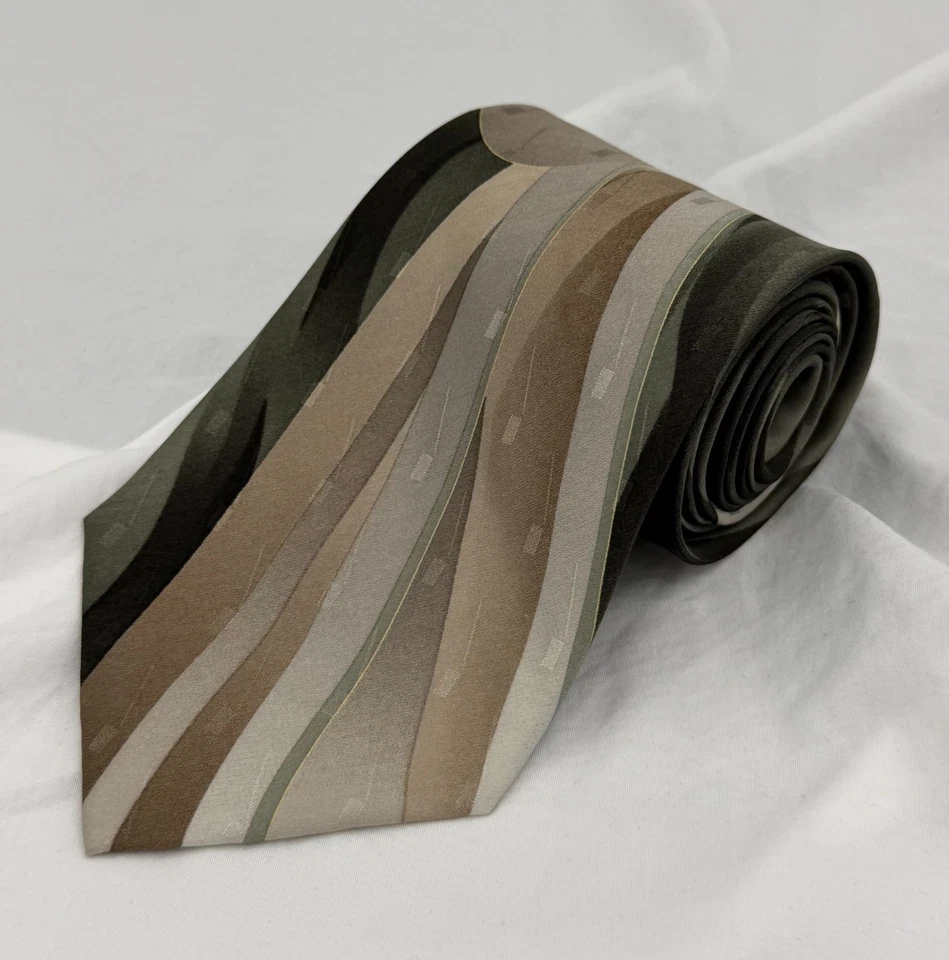 Corbata Pierre Cardin 100 % seda marrón tostado oliva patrón de rayas abstractas Corea Foto 1 de 4