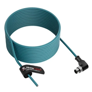 M12 A-Code 8 Pin Male Right Angle to Open End Power I/O Cable Cat6a High-Flex - Picture 1 of 5