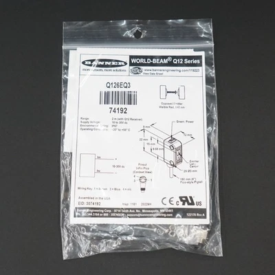 Banner Engineering Q126EQ3 Miniature Self-Contained Sensor 74192, 10-30VDC - Image 1 of 4