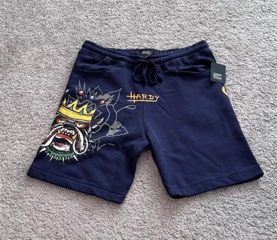 MENS ED HARDY BULLDOG NAVY BLUE DRAWSTRING SWEAT SHORTS SIZE M - Image 1 of 4