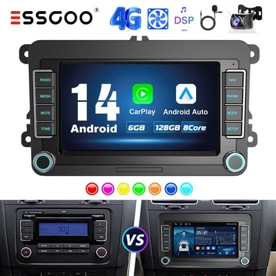 7" 4G Android 14 CarPlay Autoradio GPS AM Kam Für VW GOLF 5 6 Plus Touran 6+128G - Bild 1 von 4