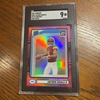 Panini Donruss 2024 - Jayden Daniels RC #389 Optic Pink Prizm Preview SGC 9🔥 - Imagem 1 de 3
