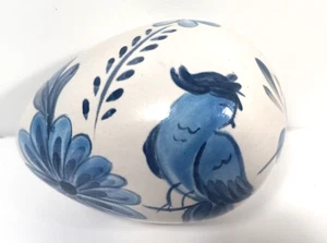 Vintage handbemaltes Delfter Stil weiß blau Porzellan Ei 1980 signiert Hügelig - Bild 1 von 11