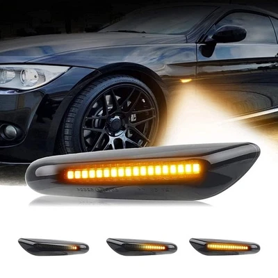 2PC For BMW 328i Smoked LED Fender Side Marker Light Sequential Turn Signal Lamp - Image 1 of 4