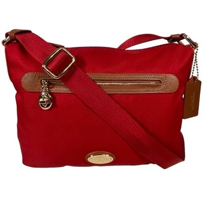Coach Sawyer через плечо наплечная сумка сумочка красный холст/саржи коричневый F37239 MRP $195 - Изображение 1 из 4
