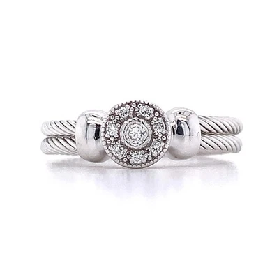 Anillo Charriol Oro Blanco 18K Diamante Halo Milgrain Doble Cable Cuerda Girada Banda Foto 1 de 4