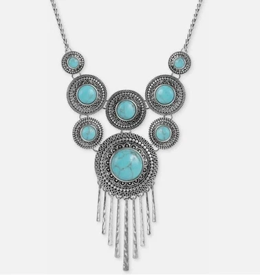 Collar de plata con piedras turquesa, LUCKY BRAND, declaración, apenas usado Foto 1 de 4