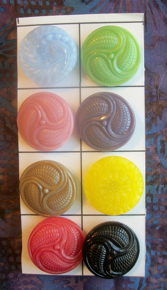 8 VINTAGE CZECH GLASS BUTTONS ~ ASSORTMENT OF COLORS ~ NEW OLD STOCK ~ NEVER USE - Image 1 of 1