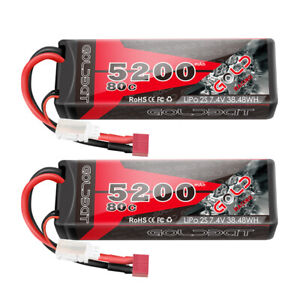 2X 80C 5200mAh 7.4V RC 2S Lipo Battery Deans Plug Hard case For Car Truck Buggy