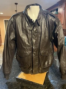 VTG Men's TYPE A-2 Brown Leather Bomber Flight Jacket Coat American Born Size L - Picture 1 of 9