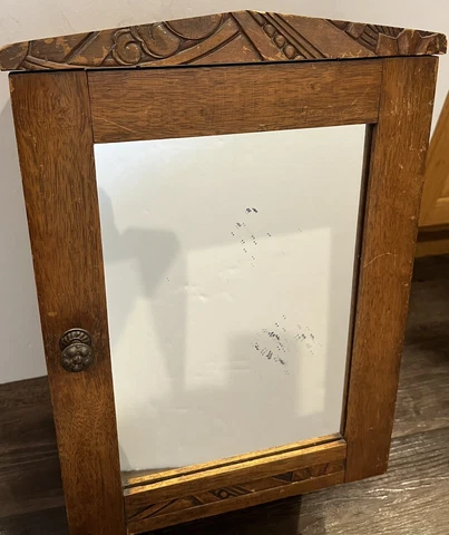 Antique Wood Cut Mirrored Medicine Cabinet Knob Wall Shelf Cover