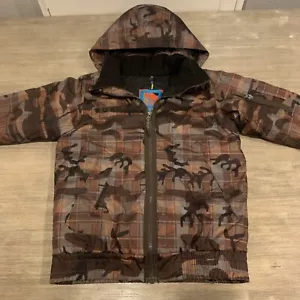 SUPER NICE Boy's BURTON Brown Tan Camo Hooded Snowboard Jacket Size S (7/8) - Picture 1 of 14