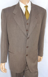 44L Zanetti 3-Piece $1095 Suit - Men 44 Brown Tasmanian Super 100's Wool 38x30