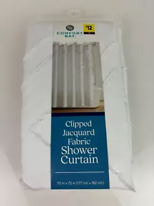 Comfort Bay Clipped White Jacquard Boho Fabric Shower Curtain 70" W By 72" L - Picture 1 of 2