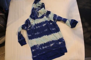 Justice Girls sz 7 Blue Tie Dye Hoodie Sequined - Picture 1 of 1
