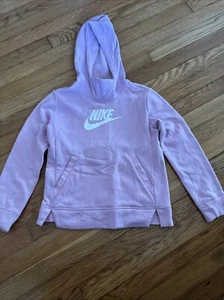 NIKE Sweatshirt Girls S Purple Big Swoosh Logo Hoodie Super Soft Front Pocket - Picture 1 of 5