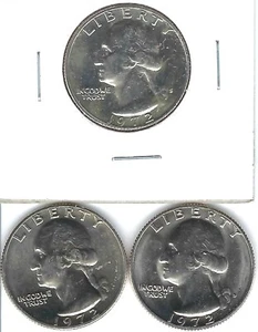 1972-S 25C Proof Washington Quarter with Brilliant Uncirculated D & P (3 Coins)! - Picture 1 of 6