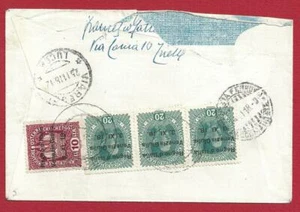 1918 Venezia Giulia, n. 4+7 striscia di 3 su lettera Raccomandata Espresso - Imagen 1 de 1