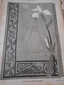 1893 Original Vintage Print Le Livre de Première Communion par Roedel - Picture 1 of 1
