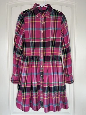 Polo Ralph Lauren Rosa Cuadros Franela Camisa Vestido Mangas Largas Bolsillos Niñas Talla 8 Foto 1 de 4