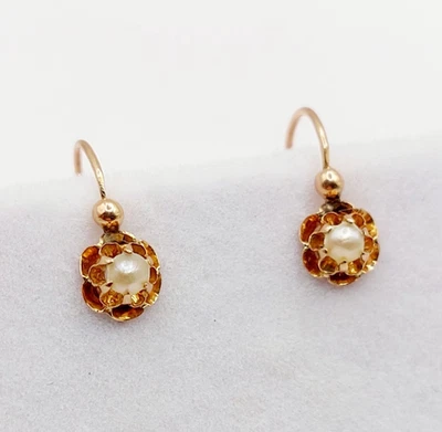 Petites Dormeuses antique or rose 18k perle (circa 1900) - Immagine 1 di 4