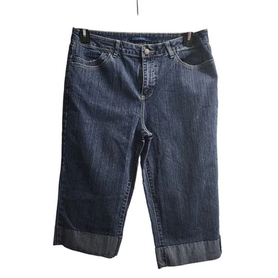 Calça cropped Bill Blass jeans feminina stretch capri algemada azul tamanho 10 - Imagem 1 de 4