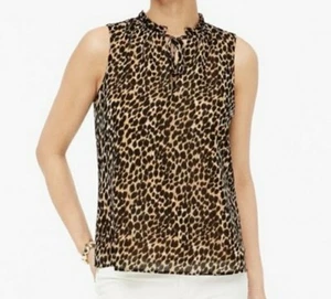 J.Crew ärmelloses Damen-Top mit Rüschen und Bindeband Leopardenmuster - Bild 1 von 11