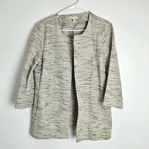 Eileen Fisher Open Front Jacket Size M Handloomed Cotton Furrows A-Line Blazer - Picture 1 of 9