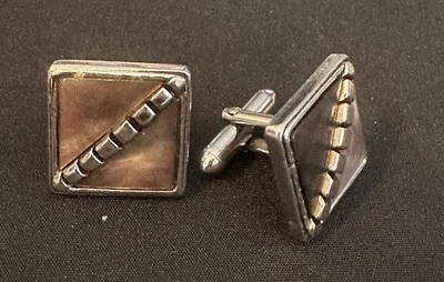 Vintage Abalone Shell Square Silver Tone Cufflinks - Image 1 of 4