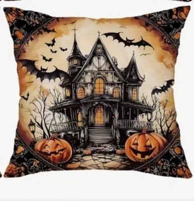 Funda de almohada vintage para casa embrujada Halloween otoño vacaciones decoración del hogar Foto 1 de 3