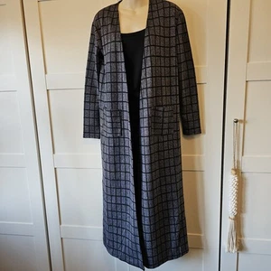 8 Birdies Women Long Coat Jacket Coatigan Overcoat Black Grey Check Plaid szM 12 - Picture 1 of 13